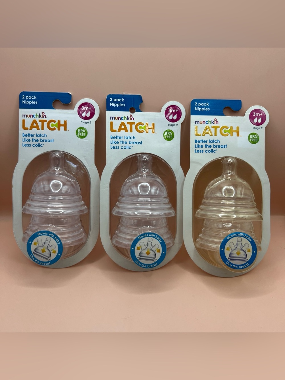 Munchkin LATCH Stage 2 Bottle Nipples 3 Packs New 3 Mo+ Baby Infant